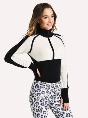 OBERMEYER Dolly Half Zip Sweater Wool Cashmere COZY Medium M Top Black Ivory